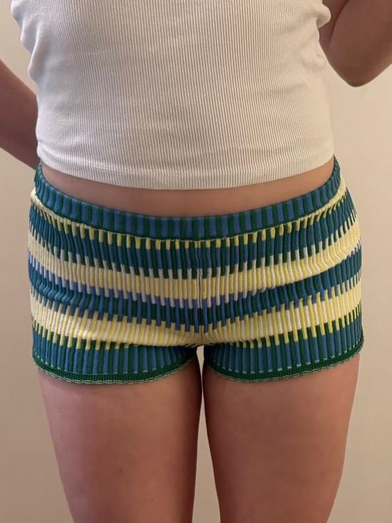 SOLID & STRIPED Pants - SOLID & STRIPED Celeste Stretchy Ribbed Mini Shorts in Geometric Print